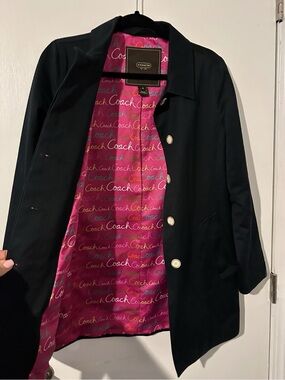 Coach Vintage Trench Coat Jacket Button Down Black & Pink Logo Lining Size S